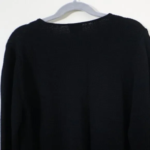 Margaret O'Leary Size 1/S Black Viscose Knit Sweater Belted V Neck Pullover - Picture 8 of 10